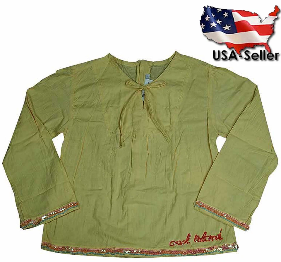 Cool Island Girls Crinkled Cotton and Sequin / Beading Long Sleeve Shirt Top - Image 1 of 1