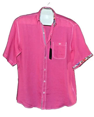 Bugatchi Uomo Men's Hot Pink Linen Blouse Shirt Size L - Image 1 of 4