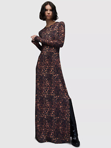 All Saints Womens Leopard Print Dress Maxi Katlyn Anita L/S Viscose Regular Fit