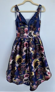 Chi Chi London Eve Navy Multi Pansy Print High and Low Dress Size UK 10 - Picture 1 of 7