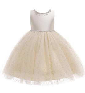 Flower Girl Vintage Sequin Dress Sparkly Rhinestone Tulle Formal Holiday 6/7 - Picture 1 of 6