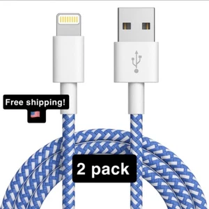 2 pack - MFI 6Ft BRAIDED iPhone Charging and Data Sync Cable FREE SHIPPING Blue - Picture 1 of 7