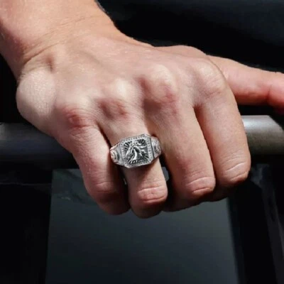 Uomo Argento Sterling Cavallo Testa Anello con Zirconia Cubica Pietre - Immagine 1 di 4