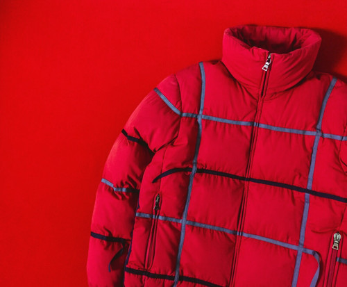 Giacca tampone Prada uomo reversibile taglia 52 L rossa scheda grigio a scacchi cerniera intera