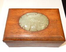 CHINESE WHITE FLOWER CARVED DOME SHAPE JADE WOODEN HUMIDOR JAR BOX