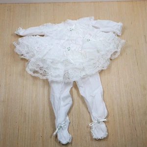 3-teiliges Baby Puppenkleid mit Unterrock Slip & Fußhose Spitze WEISS (z) - Bild 1 von 15
