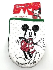 Disney Mickey Mouse Christmas Oven Mitts Set 2pk Holiday Mini Mitts Red Green - Picture 1 of 4