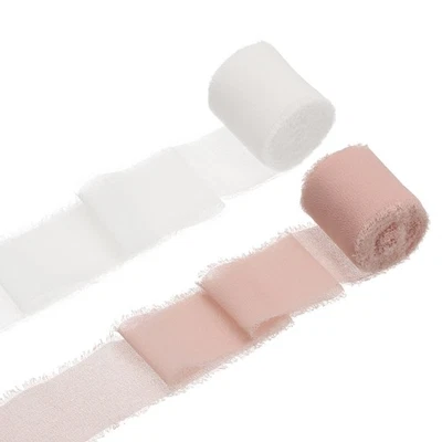 2 rollos de cinta de gasa, cinta de seda de 1,5 pulgadas x 5 yardas, rosa rosa/blanco Foto 1 de 4