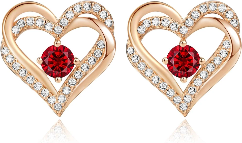 Aretes con corazón Forever Love para mujer, corazón de piedra de nacimiento de plata de ley 925 Foto 1 de 4