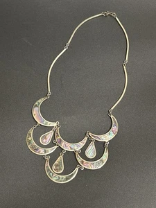 Vintage Alpaka Silber & Abalone abgestuft Baumeln Mond Statement Halskette 14,5" - Bild 1 von 9