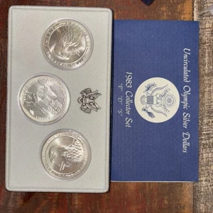 1983 P, D AND S UNCIRCULATED OLYMPIC SILVER DOLLARS COLLECTOR SET SET COINS - Picture 1 of 4