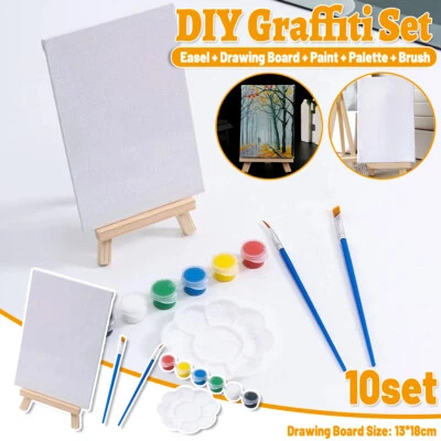 10Sets Mini Painting Easel Set DIY Art Kit Canva Frame Brush Board Kids Drawing - image 1 of 4