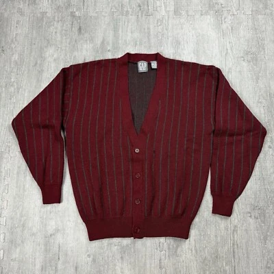 VTG 90S GAP PURE WOOL BUTTON FRONT STRIPED GRANDPA CARDIGAN PREPPY MENS M KNIT - Image 1 of 4