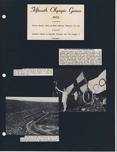 1952 Helsinki Olympics Summer Games 5 pages of clippings from books, magazines - Picture 1 of 9