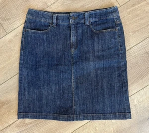 EDDIE BAUER Jean Skirt Specially Dyed Blue Denim Size 8 Knee Length NEW - Picture 1 of 13