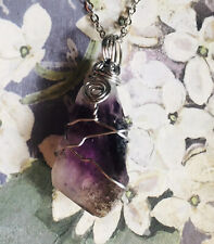 Amethyst natural crystal point wire wrapped pendant necklace