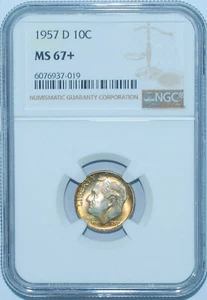 1957 D NGC MS67+ Roosevelt Silver Dime - Picture 1 of 2
