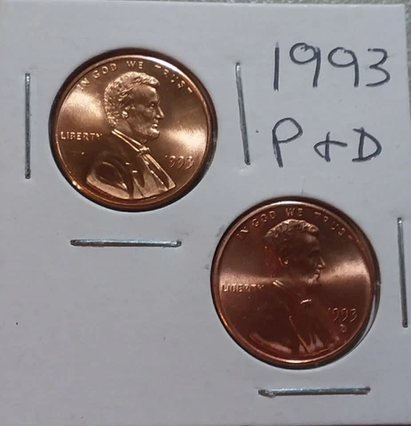 1993 LINCOLN MEMORIAL CENT PENNY (2 COIN SET P & D) UNC Cover