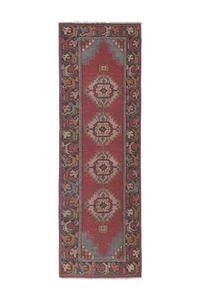 Vintage Turkish Handmade Wool Runner Rug Hallway Decor 2'12'' x 9'4'' - Picture 1 of 12