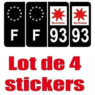 4 Autocollants Stickers Auto Plaque D'immatriculation 93 Black Noir Edition Et F • 3.18€