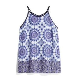 Nuevo sin etiquetas Camiseta sin mangas Kaileigh blanca azul marino halter con ribete de ganchillo - Imagen 1 de 20