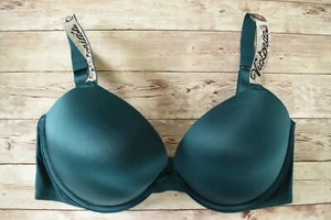 Victoria's Secret 34DD *VERY SEXY* PUSH-UP BRA SHINE STRAPS *Deepest Green* - Picture 1 of 9