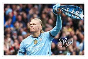 Fotografía autógrafa firmada por Erling Haaland A4 póster Man City - Imagen 1 de 1