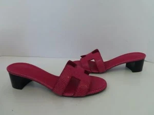 NWOB Hermes Pink Shiny Lizard Oasis Slide Sandal Size EUR 37.5 $2,675 - Picture 1 of 13
