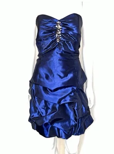 Vtg NWT Jessica McClintock Gunne Sax Blue Jewel Pleat Ruch Strapless Dress Sz 13 - Picture 1 of 19