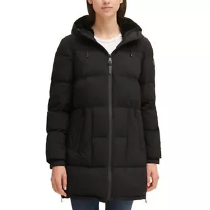 DKNY WOMEN'S HOODED LONG PUFFER COAT JACKET(Black, Small) NWT - Picture 1 of 4