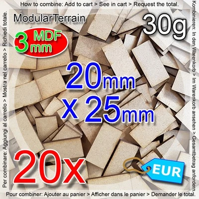 LASERCUTNPLAY.COM 20x 3mm MDF Square Base 20x25mm 25x20mm Rectangle Warhammer 40k