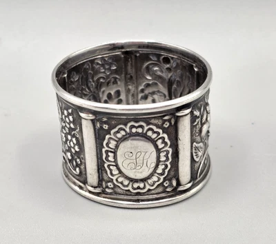 Antique Coin Silver Napkin Ring Floral Repousse Monogrammed - Image 1 of 4
