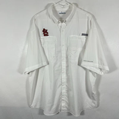 St. Louis Cardinals Columbia PFG Short Sleeve Button Up Shirt Mens XXL 2XL White - Image 1 of 4