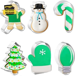 Tagliabiscotti Natalizi 6 PZ, 4', Uomo Pan di Zenzero, Albero di Natale, Pupazzo di Neve, L - Foto 1 di 8