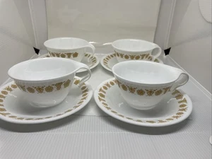 Vintage Set of 4 CORELLE BUTTERFLY GOLD Hook Handle Coffee Tea Cups /Saucers - Picture 1 of 5