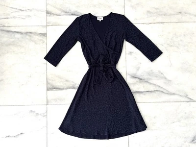 Leota Perfect Wrap Dress Tonal Cheetah Navy Blue Womens Small Office Career - Изображение 1 из 4