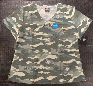 Dickies Scrub Top NWT 2XL Ditsy Bloom Camo Scrubs Butterfly logo Flowers Uniform - Picture 1 of 3