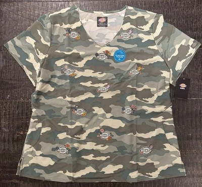 Dickies Scrub Top NWT 2XL Ditsy Bloom Camo Scrubs Butterfly logo Flowers Uniform - Image 1 of 3