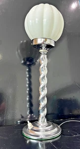 Art Deco Chrome Barley Twist Table Lamp with Ribbed Opaline Glass shade - Picture 1 of 7
