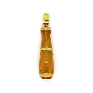 Pendant Yellow Gold 18k With Cylinder Of Amber Natural Time Machine Baltic - Picture 1 of 3