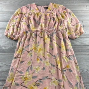 Lane Bryant Floral Chiffon Midi Dress Pink Plus size 22 Puff 3/4 Sleeve - Picture 1 of 10