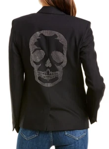 NWT ZADIG & VOLTAIRE Sz38 (M-8) VEDY SKULL RHINESTONES STRASS BLAZER NOIR - Picture 1 of 8