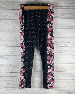 Self Esteem Leggings Juniors Large Black White Polka Dot Pink Floral Pattern  - Picture 1 of 11
