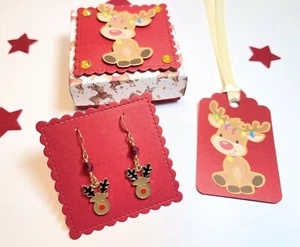 Rudolph Reindeer Earrings,Gift Box, Stocking Filler, Secret Santa, Christmas Eve - Picture 1 of 8