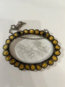 Leaded Glass Hanging Etched Bird Sun Catcher On Chain - Picture 1 of 10