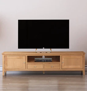 Long TV Stand, 2-Drawer Long TV Cabinet, 2-Cupboard Large Oak Media Cabinet - Picture 1 of 8
