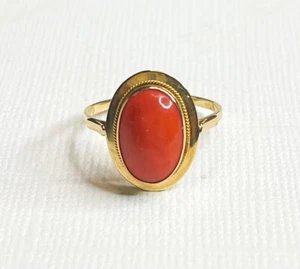 Nachlass 18k Gelbgold Koralle Ring Größe 8,5 - Bild 1 von 5