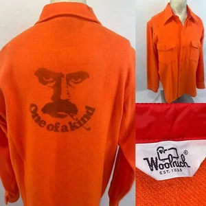 VTG 70s ONE OF A KIND! CAMEL CIGARETTES MAN SAFETY ORANGE BUTTON HUNTING SHIRT - Picture 1 of 13