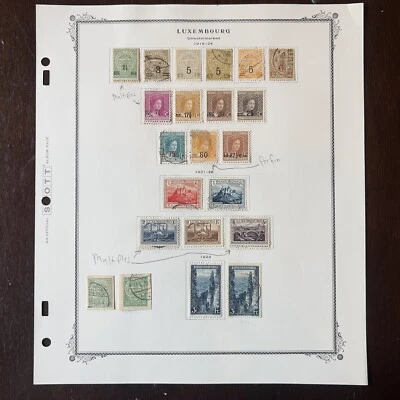 SELLOS DE LUXEMBURGO 1916-1926 PÁGINA ÁLBUM COMPLETO PERFIN ADELAIDE GRAN DUCHE Foto 1 de 4