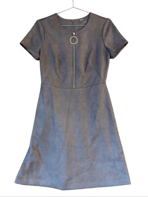 Calvin Klein Flawless Brown Taupe Suede Zip A-line Shirt Dress Size 6  - Image 1 of 4
